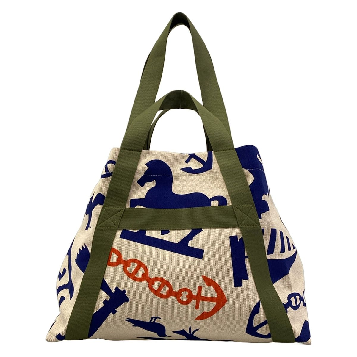 Hermes Tote Pict de Plage Ivory Navy Orange Beach 2-Way Cotton