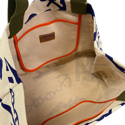 Hermes Tote Pict de Plage Ivory Navy Orange Beach 2-Way Cotton — view 7