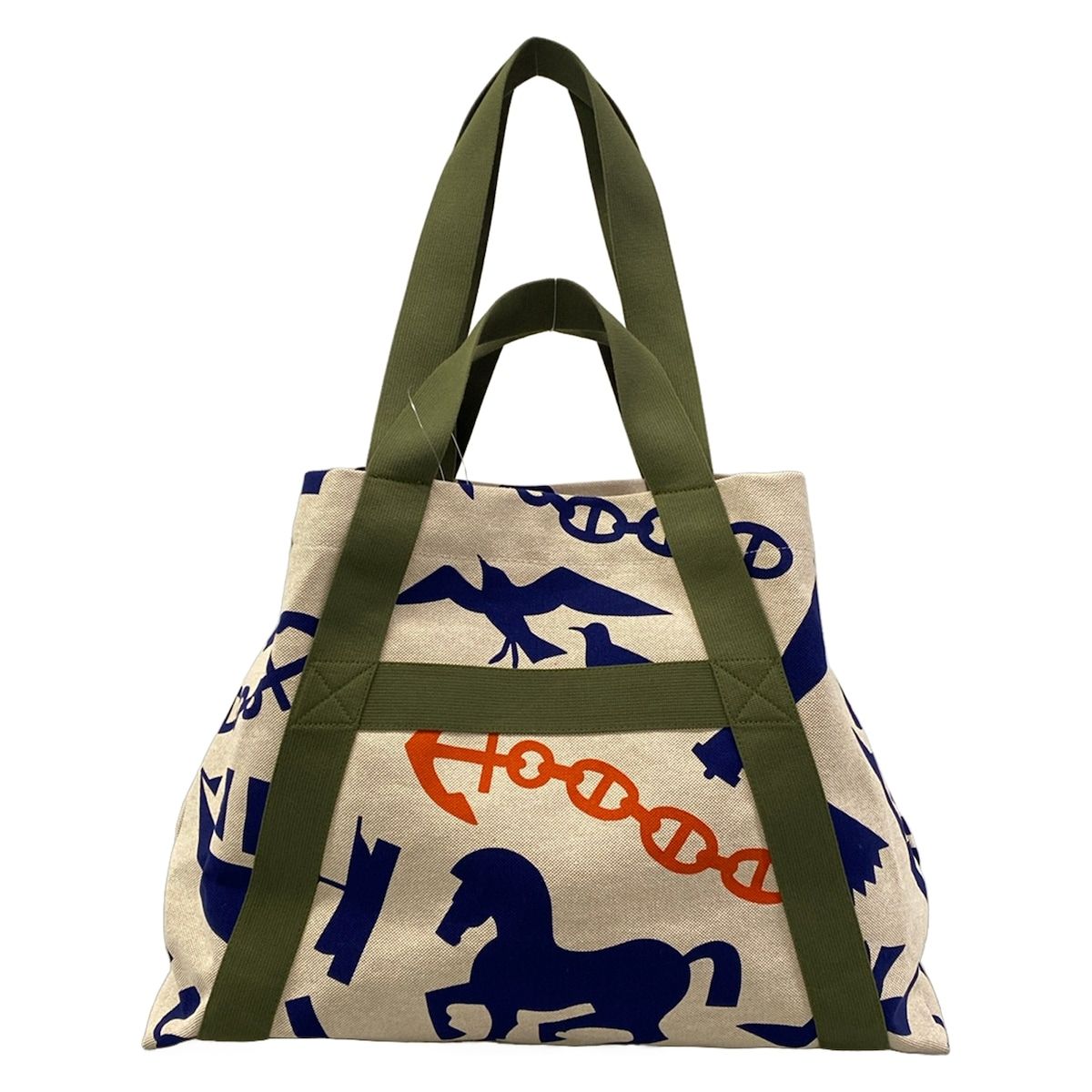 Hermes Tote Pict de Plage Ivory Navy Orange Beach 2-Way Cotton — view 3