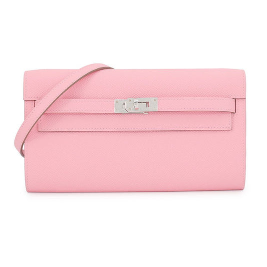 Hermes Kelly Wallet Long to Go Rose Sakura Silver Epsom