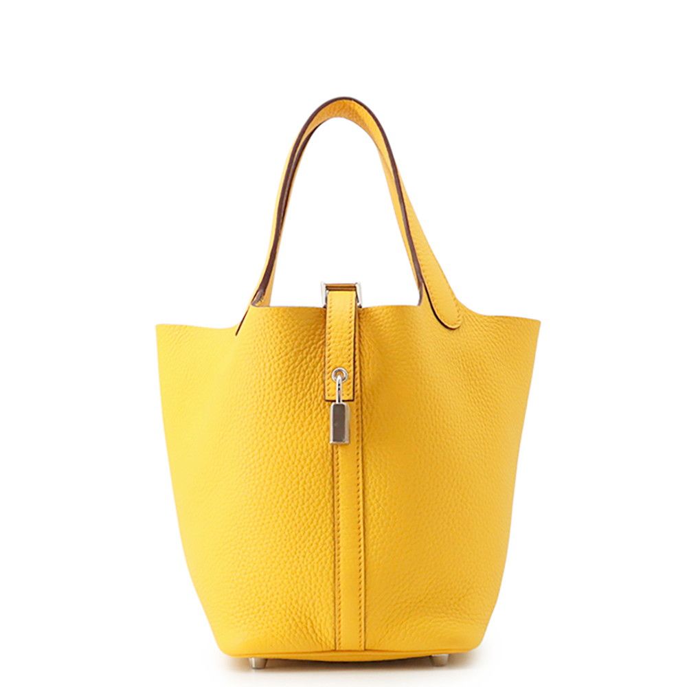 Hermes Handbag Picotin Lock PM Jaune Ambre Silver Taurillon Clemence
