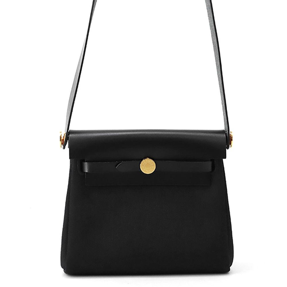 Hermes Shoulder Bag Herbag Zip Mini Black Gold Toile Hunter
