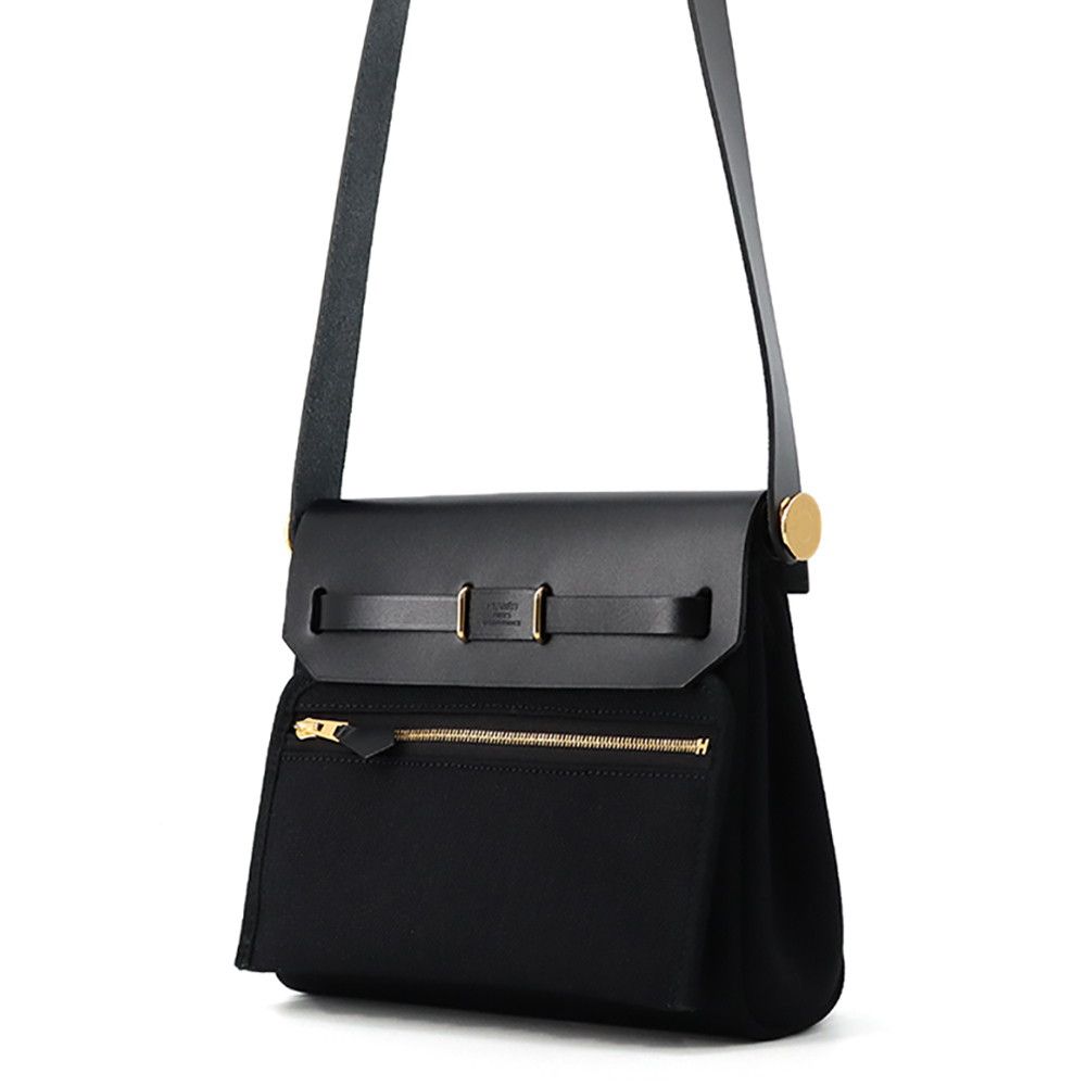 Hermes Shoulder Bag Herbag Zip Mini Black Gold Toile Hunter — view 2