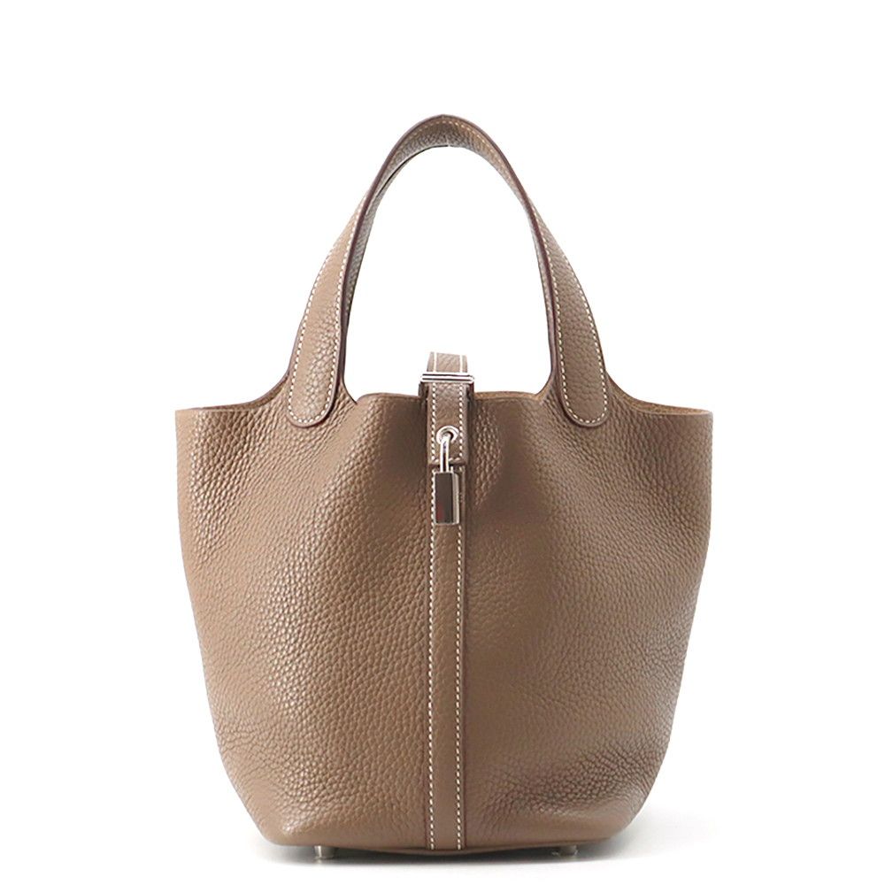 Hermes Handbag Picotin Lock PM Etoupe Silver Taurillon Clemence