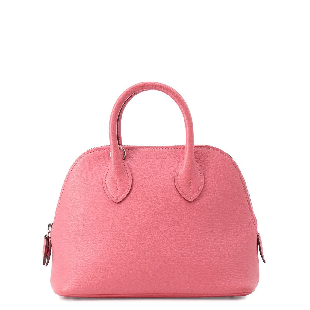 Hermes Bolide 1923 Mini Rose Azalea Silver Chevre Mysore 2-Way Handbag