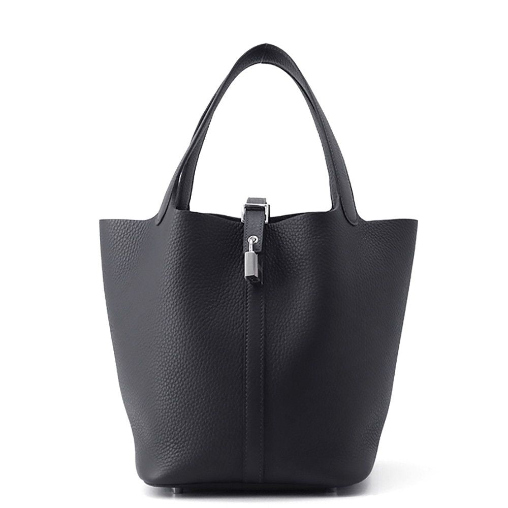 Hermes Handbag Picotin Lock MM Canvas Silver Taurillon Clemence