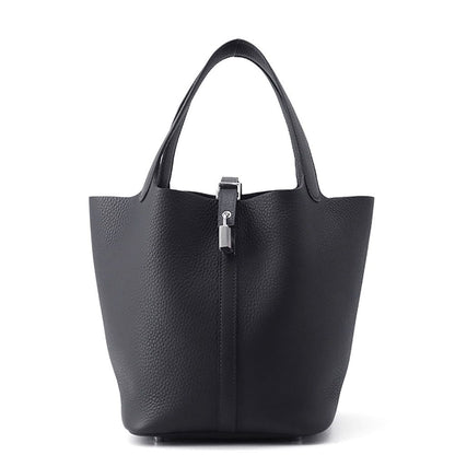 Hermes Handbag Picotin Lock MM Canvas Silver Taurillon Clemence