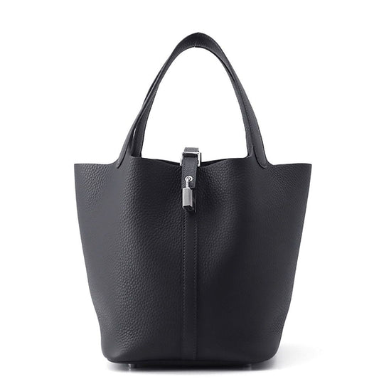 Hermes Handbag Picotin Lock MM Canvas Silver Taurillon Clemence