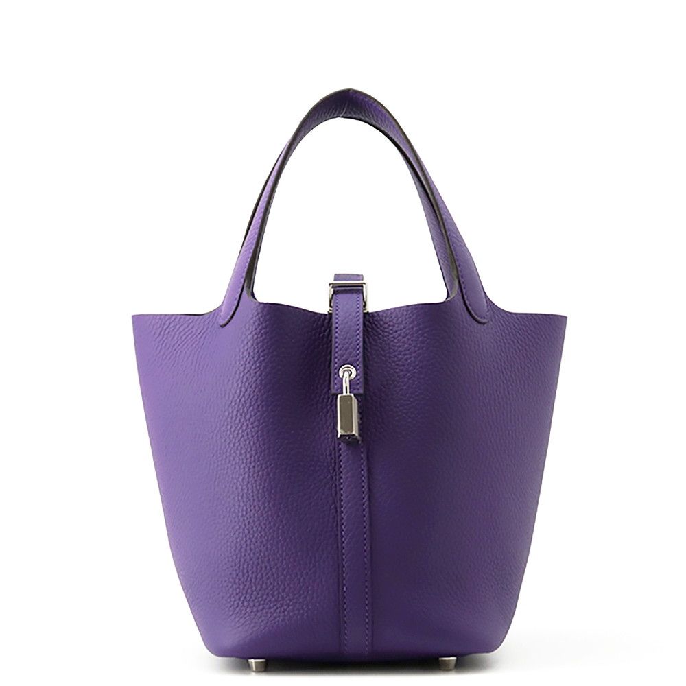 Hermes Handbag Picotin Lock PM Purple Silver Taurillon Clemence
