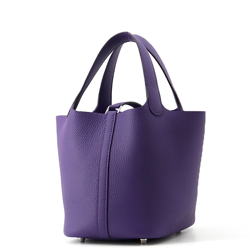 Hermes Handbag Picotin Lock PM Purple Silver Taurillon Clemence — view 2