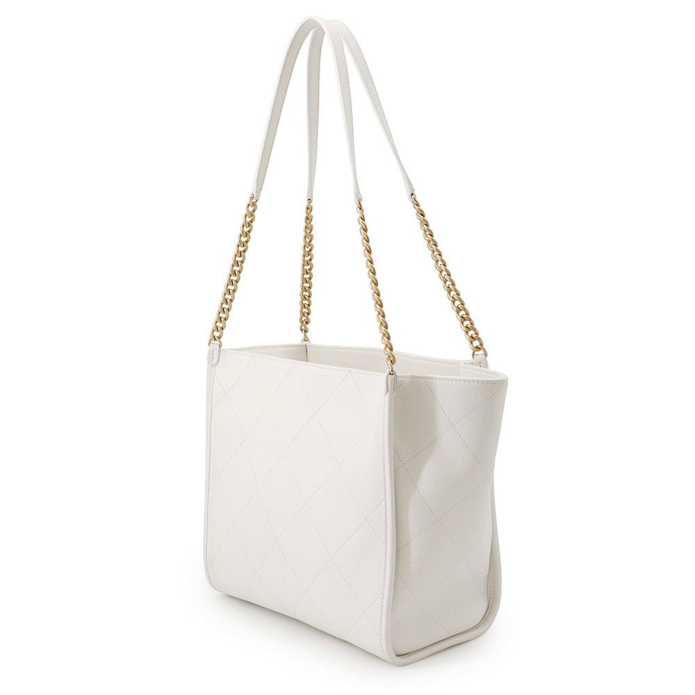 Chanel Chain Tote CC Logo Stitch Pocket CC Caviar Leather Shoulder Bag White — view 2