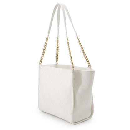 Chanel Chain Tote CC Logo Stitch Pocket CC Caviar Leather Shoulder Bag White — view 2