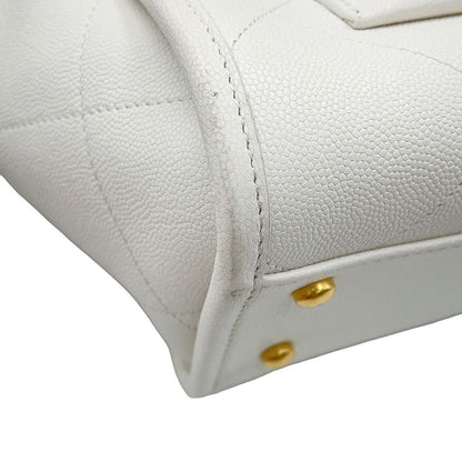 Chanel Chain Tote CC Logo Stitch Pocket CC Caviar Leather Shoulder Bag White — view 7