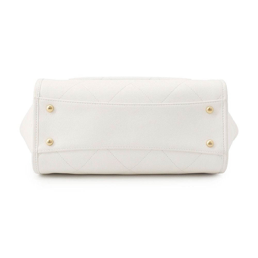 Chanel Chain Tote CC Logo Stitch Pocket CC Caviar Leather Shoulder Bag White — view 3