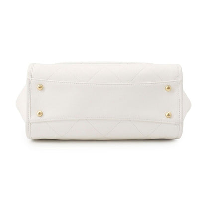 Chanel Chain Tote CC Logo Stitch Pocket CC Caviar Leather Shoulder Bag White — view 3