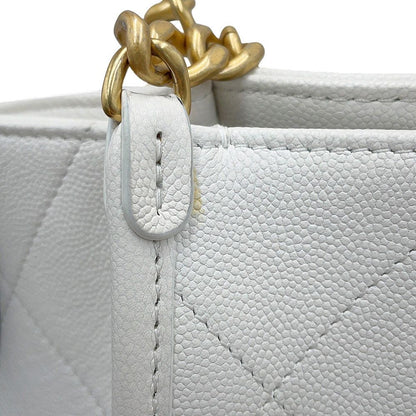 Chanel Chain Tote CC Logo Stitch Pocket CC Caviar Leather Shoulder Bag White — view 6