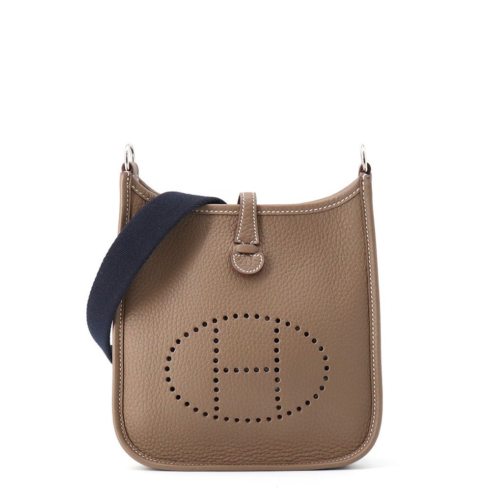 Hermes Shoulder Bag Evelyne TPM 85 Amazon Etoupe Blue Indigo Silver Taurillon