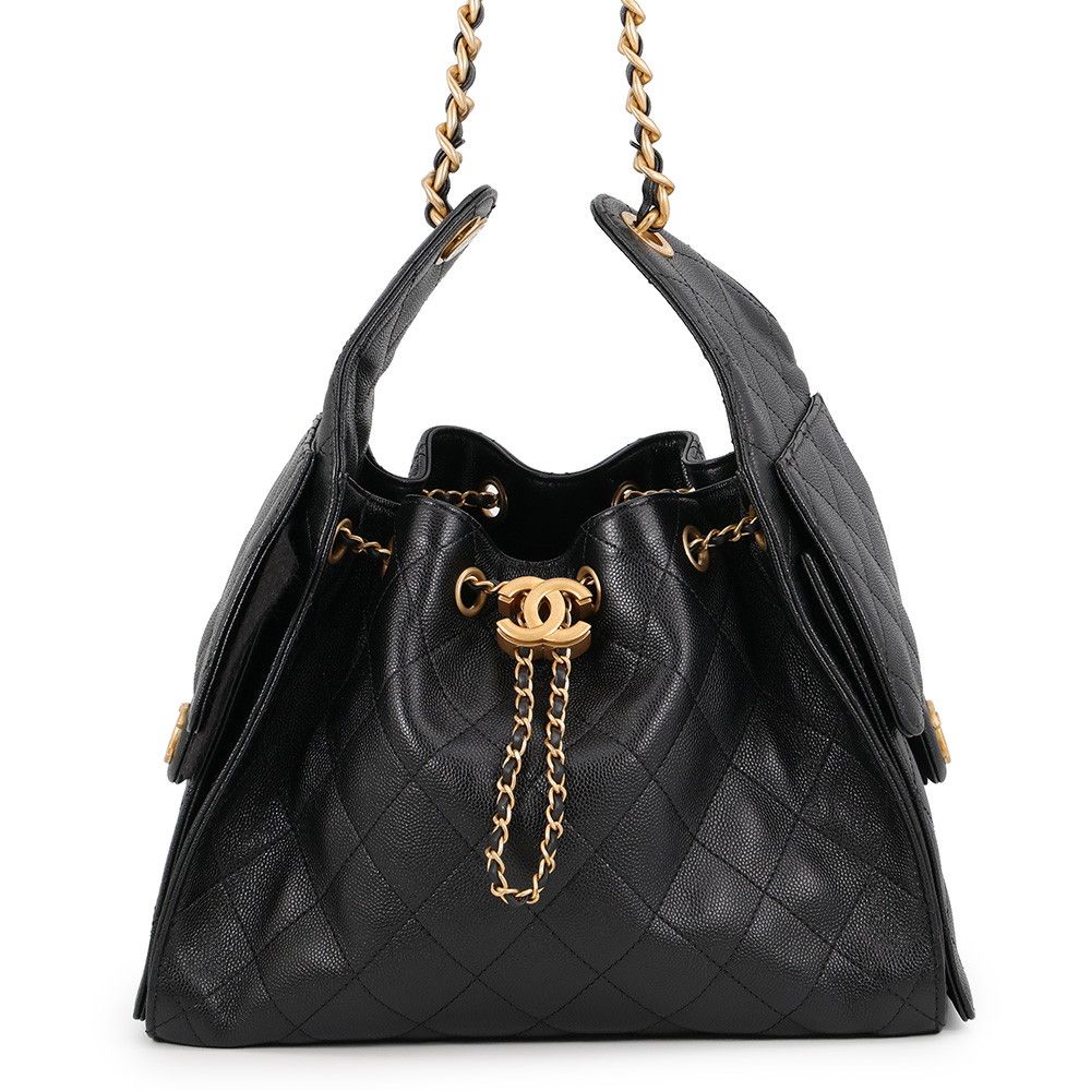 Chanel Chain Shoulder Bag CC Logo 25 Small Caviar Leather Black