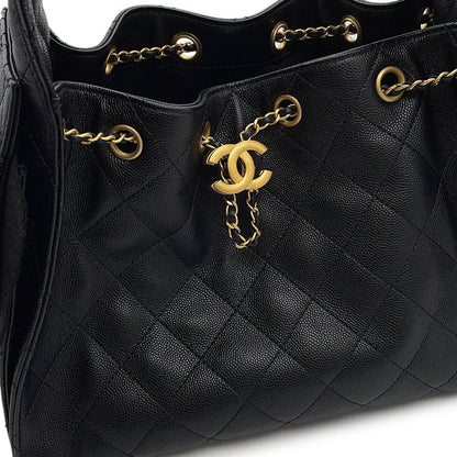 Chanel Chain Shoulder Bag CC Logo 25 Small Caviar Leather Black — view 6