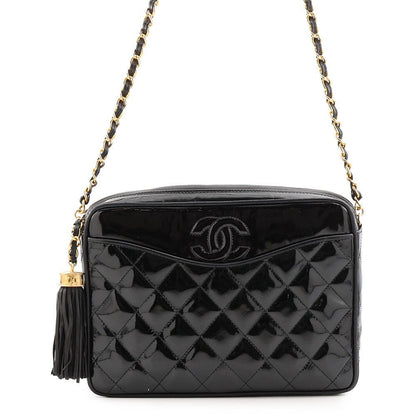 Chanel Chain Shoulder Bag Quilted CC Logo Patent Black