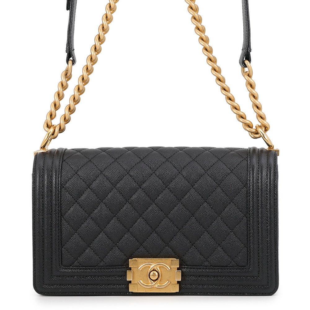 Chanel Chain Shoulder Bag Boy CC Logo Black