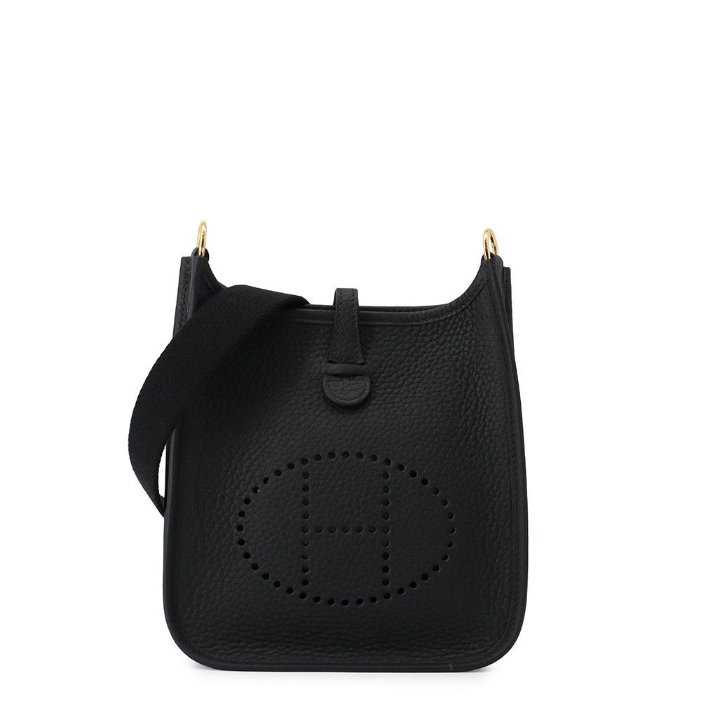 Hermes Shoulder Bag Evelyne TPM 111 Amazon Black Gold Taurillon Clemence