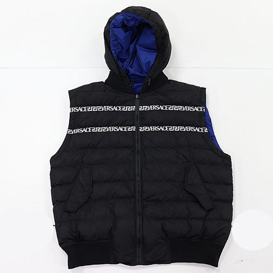 Versace Logo Tape Down Vest Reversible Nylon Black Blue Color Apa Ako Abc