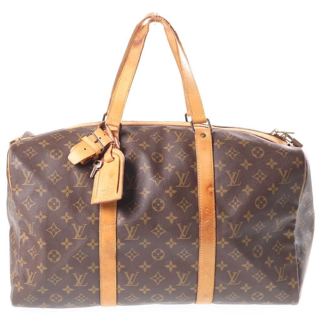 Louis Vuitton Monogram Keepall 45 Boston Bag Brown Leather Gold
