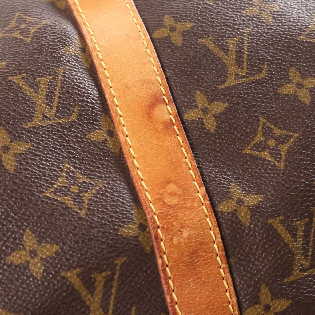 Louis Vuitton Monogram Keepall 45 Boston Bag Brown Leather Gold — view 6