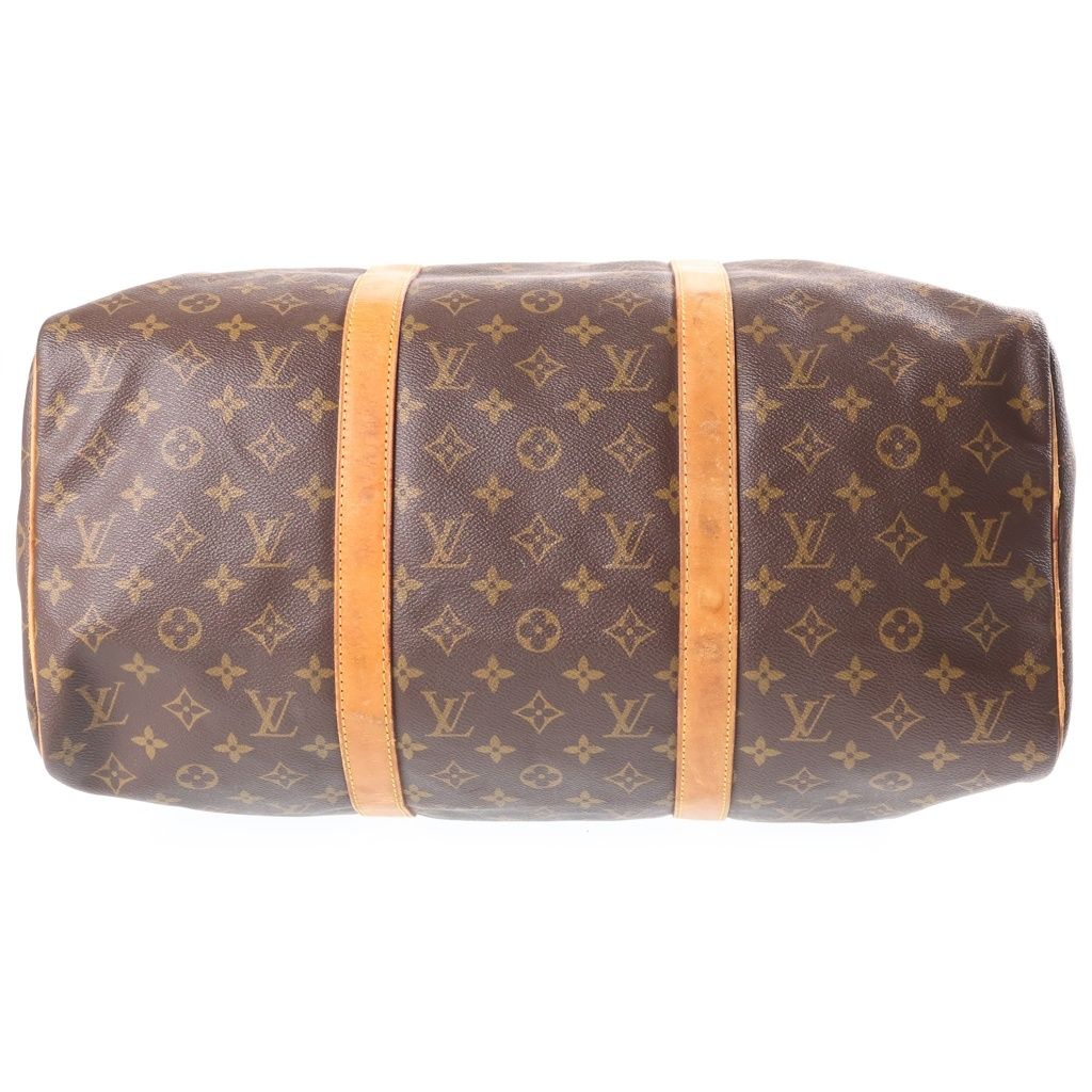 Louis Vuitton Monogram Keepall 45 Boston Bag Brown Leather Gold — view 4