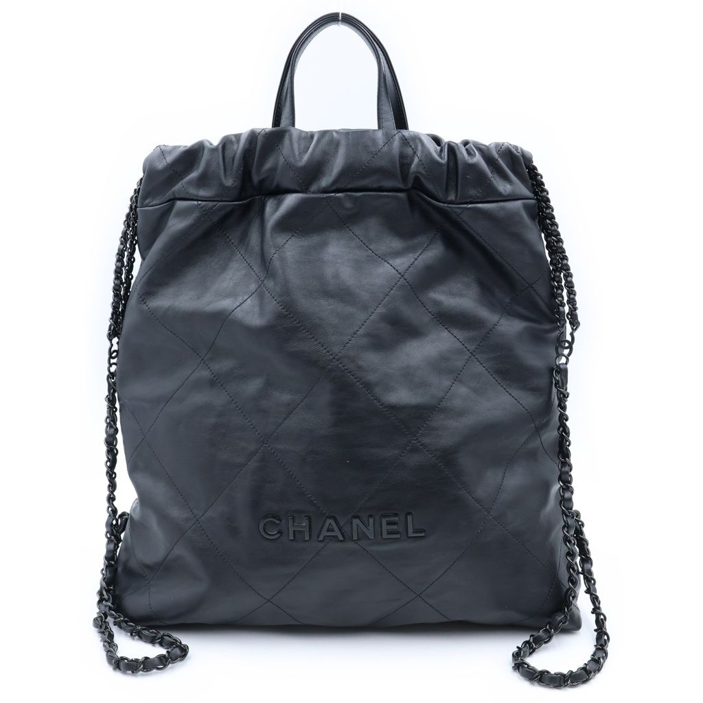 Chanel 22 Backpack Handbag CC Logo Lambskin Sawblack