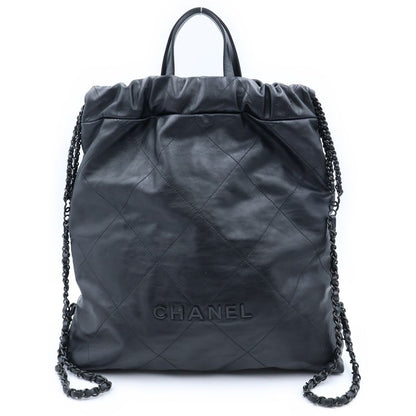 Chanel 22 Backpack Handbag CC Logo Lambskin Sawblack