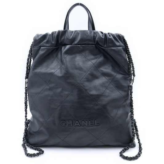 Chanel 22 Backpack Handbag CC Logo Lambskin Sawblack