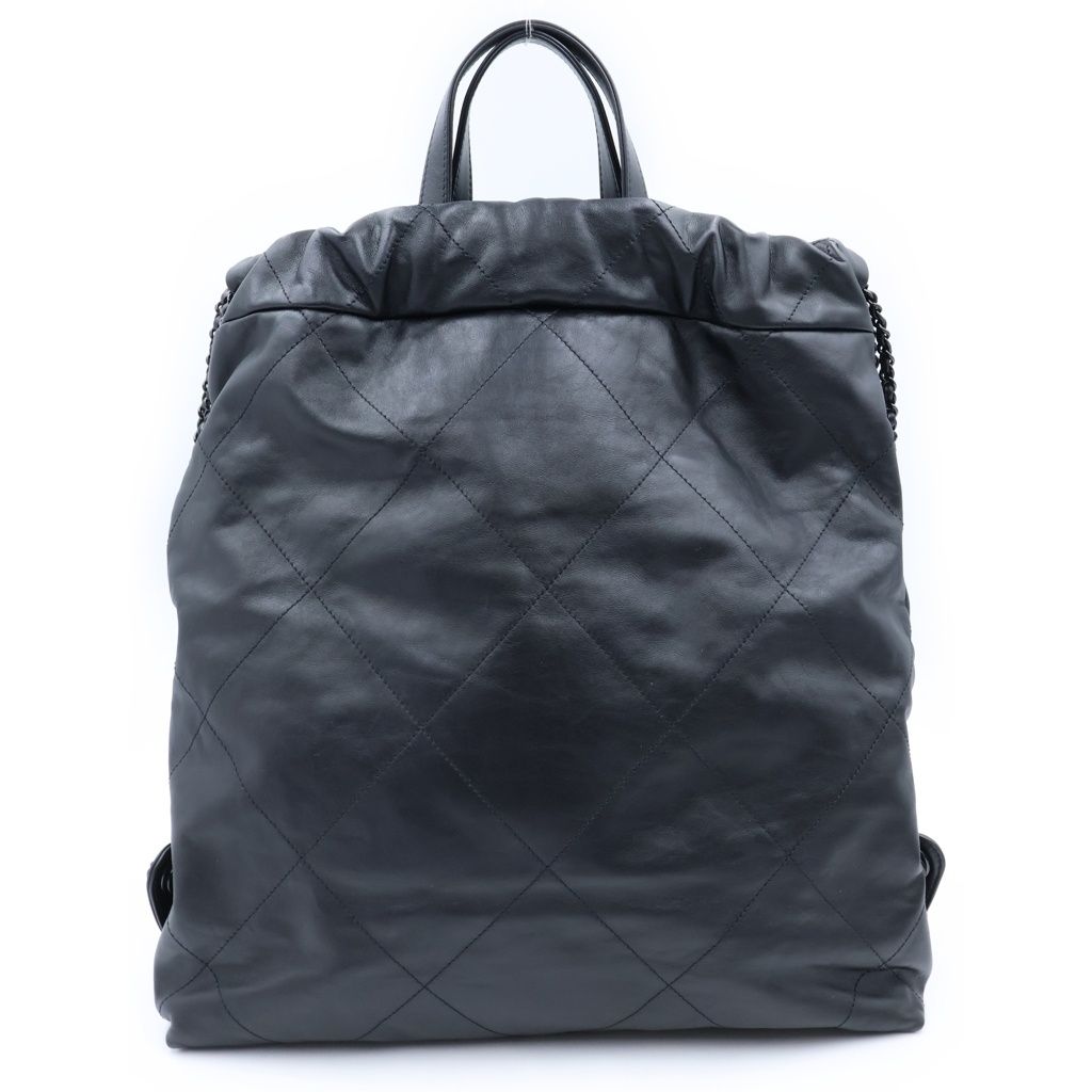 Chanel 22 Backpack Handbag CC Logo Lambskin Sawblack — view 2