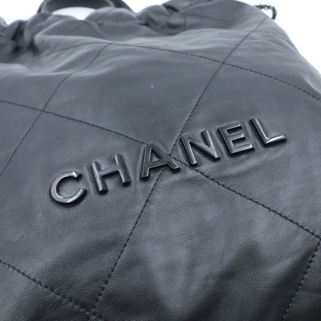 Chanel 22 Backpack Handbag CC Logo Lambskin Sawblack — view 6