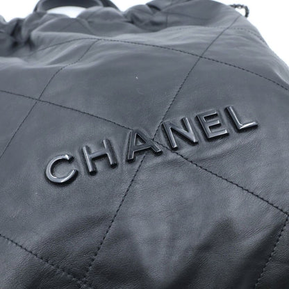 Chanel 22 Backpack Handbag CC Logo Lambskin Sawblack — view 6