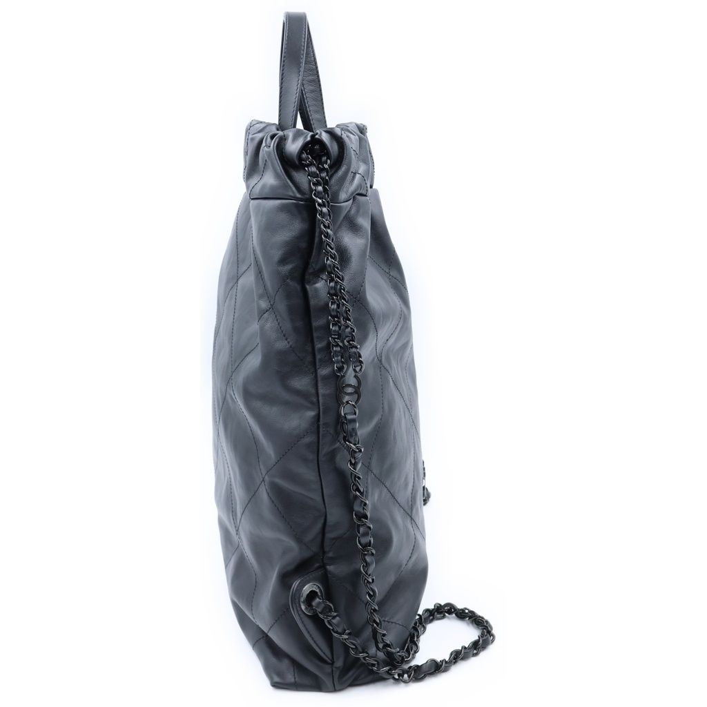 Chanel 22 Backpack Handbag CC Logo Lambskin Sawblack — view 3