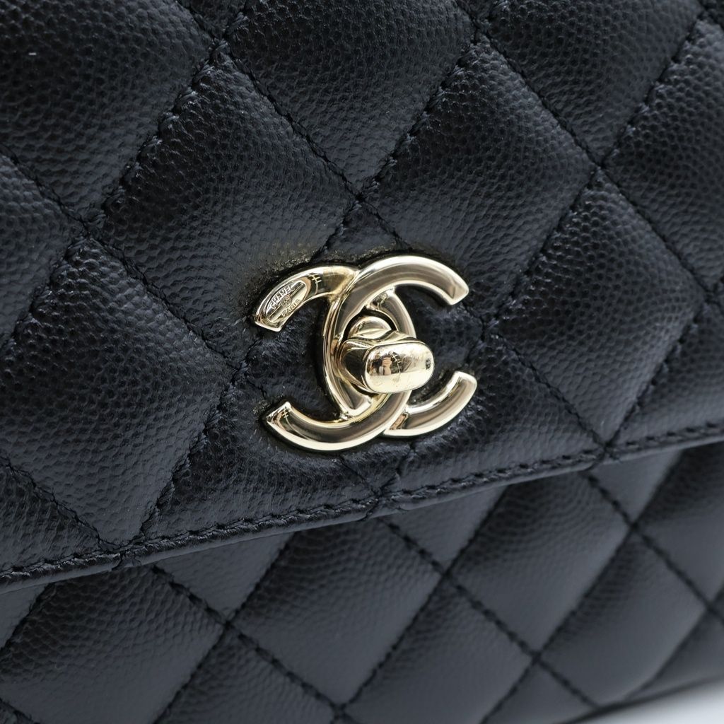 Chanel Top Handle XS 2-Way Chain Shoulder Bag Black Caviar Leather Plate Gold — view 7