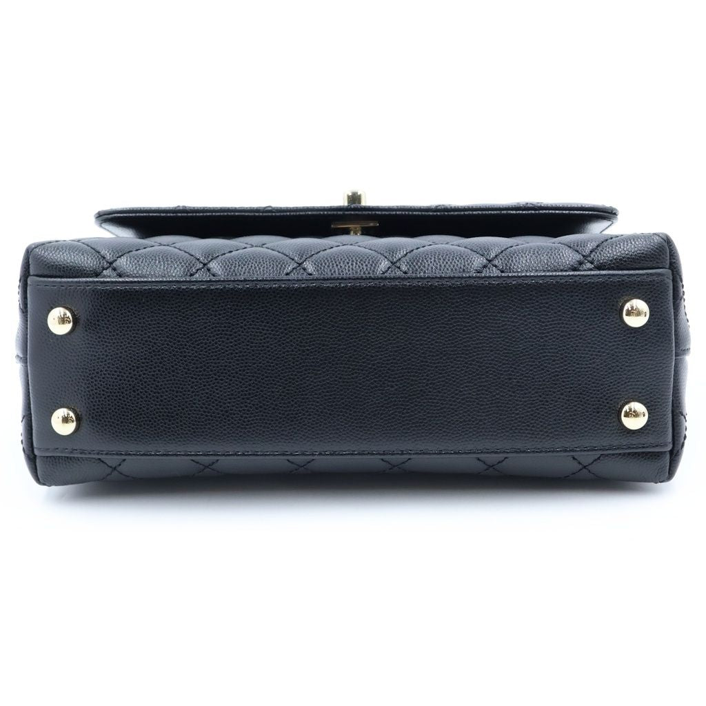 Chanel Top Handle XS 2-Way Chain Shoulder Bag Black Caviar Leather Plate Gold — view 4