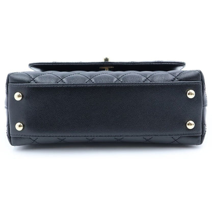 Chanel Top Handle XS 2-Way Chain Shoulder Bag Black Caviar Leather Plate Gold — view 4