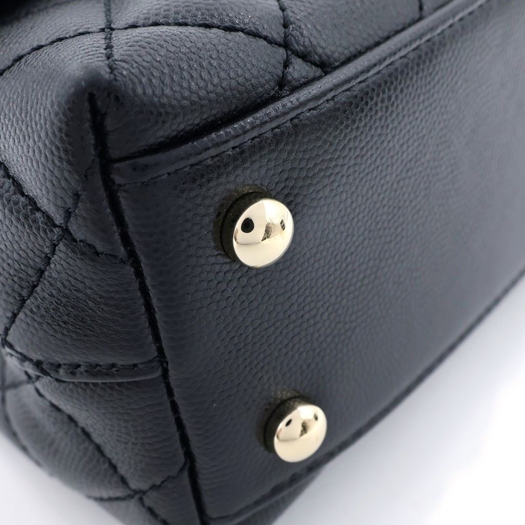 Chanel Top Handle XS 2-Way Chain Shoulder Bag Black Caviar Leather Plate Gold — view 6