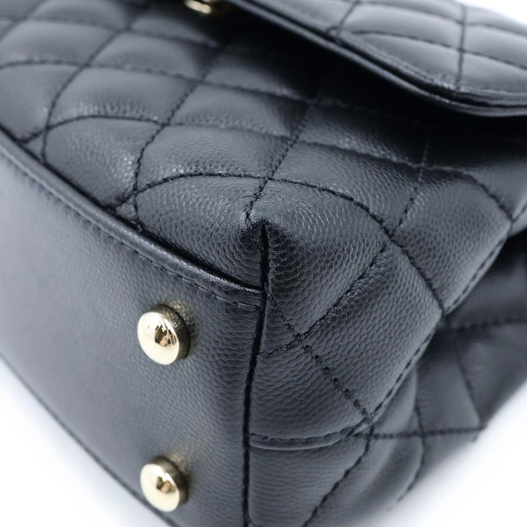 Chanel Top Handle XS 2-Way Chain Shoulder Bag Black Caviar Leather Plate Gold — view 5