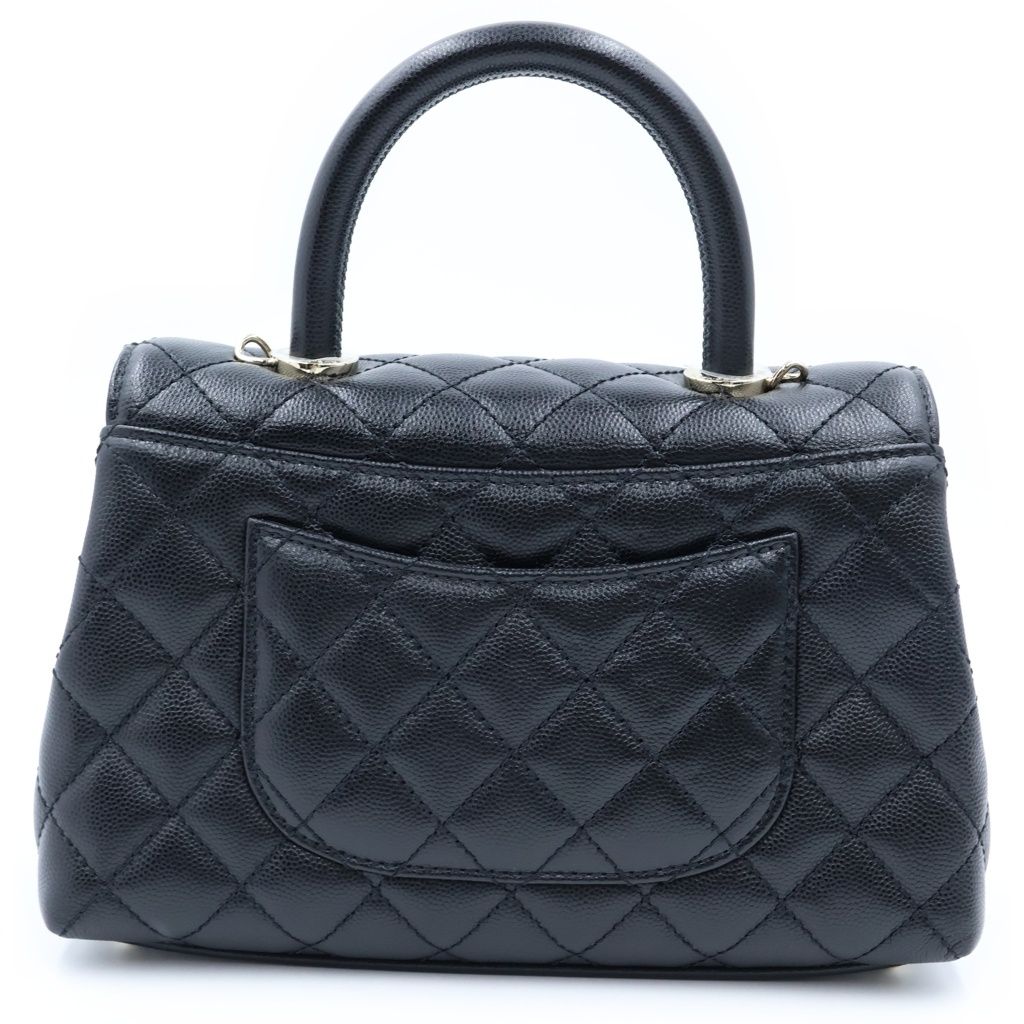 Chanel Top Handle XS 2-Way Chain Shoulder Bag Black Caviar Leather Plate Gold — view 2