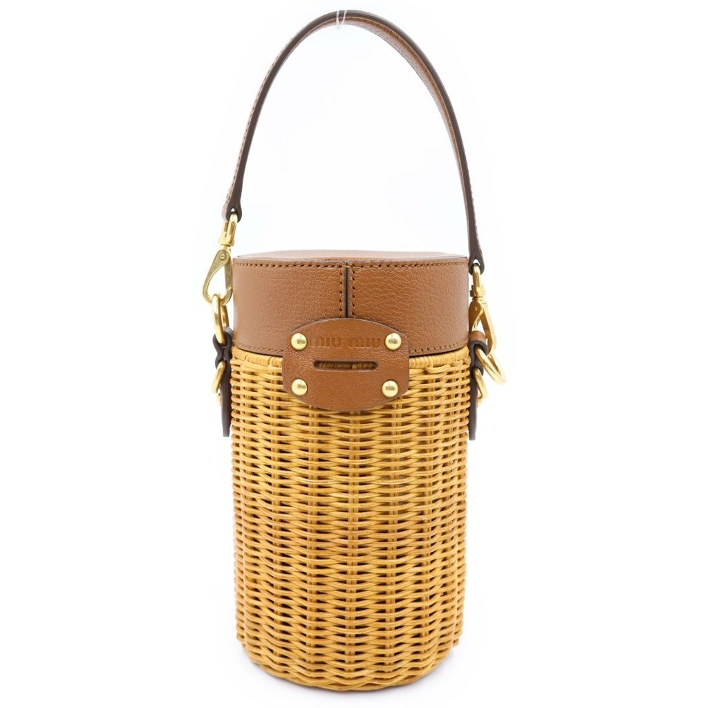 Miu Miu Straw Wicker Cross Belt Bag 2-Way Basket Brown — view 2