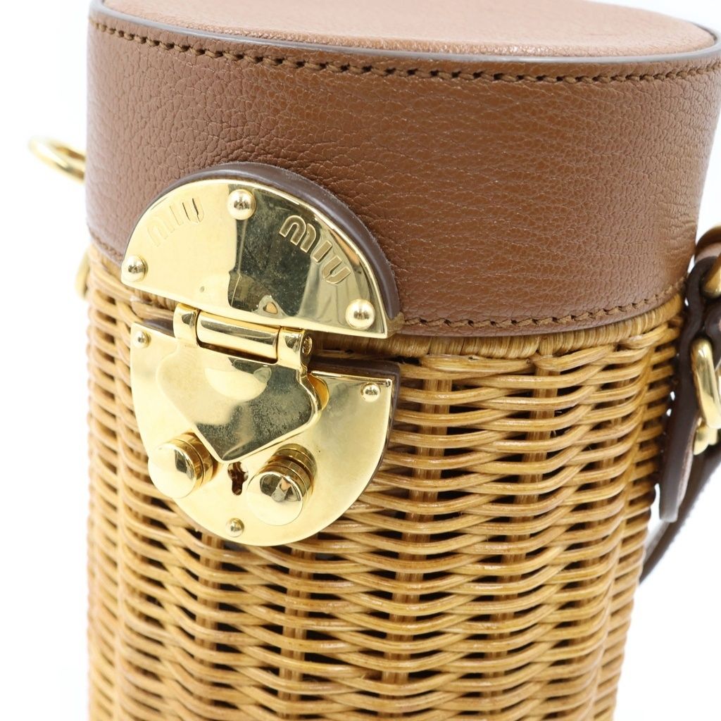 Miu Miu Straw Wicker Cross Belt Bag 2-Way Basket Brown — view 6