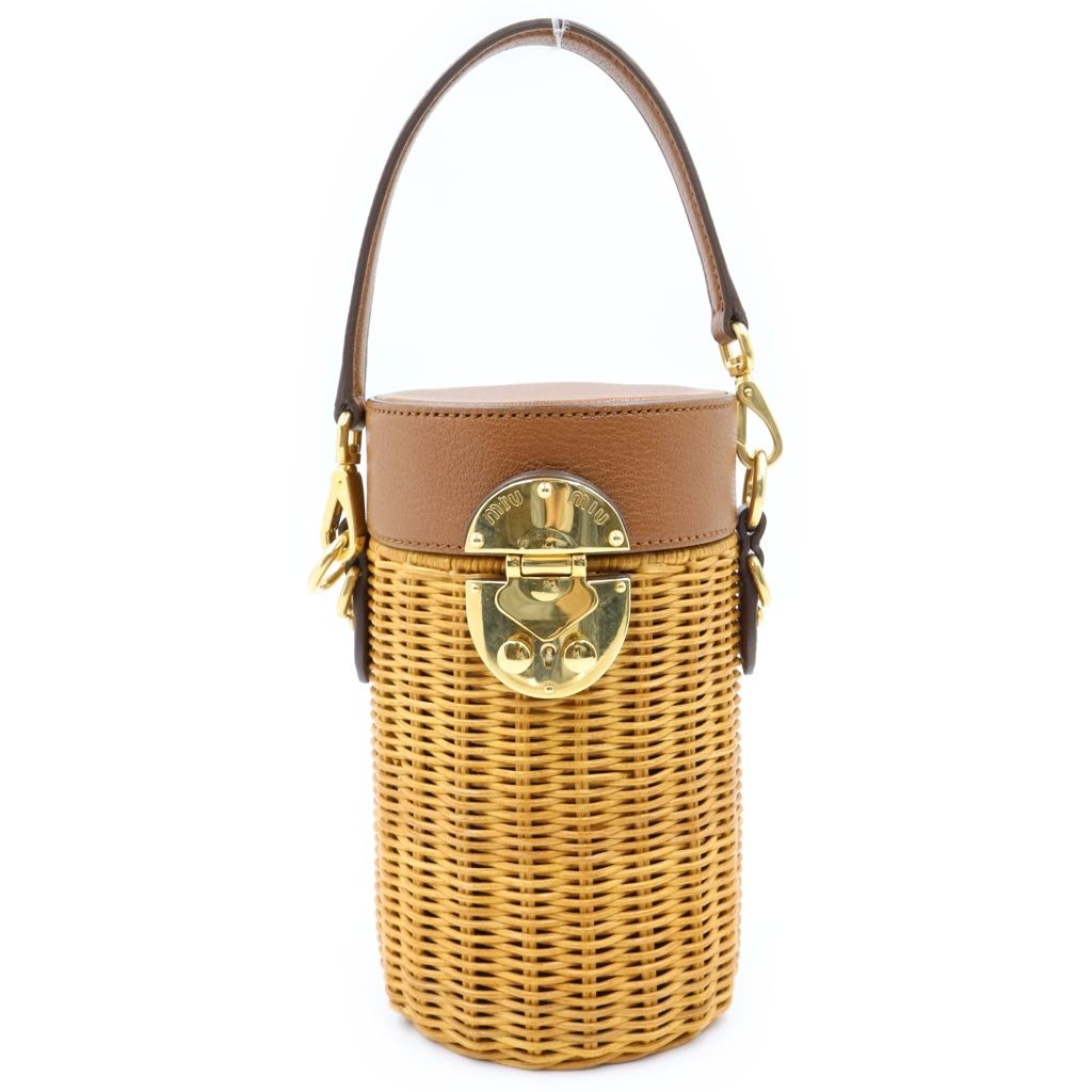 Miu Miu Straw Wicker Cross Belt Bag 2-Way Basket Brown