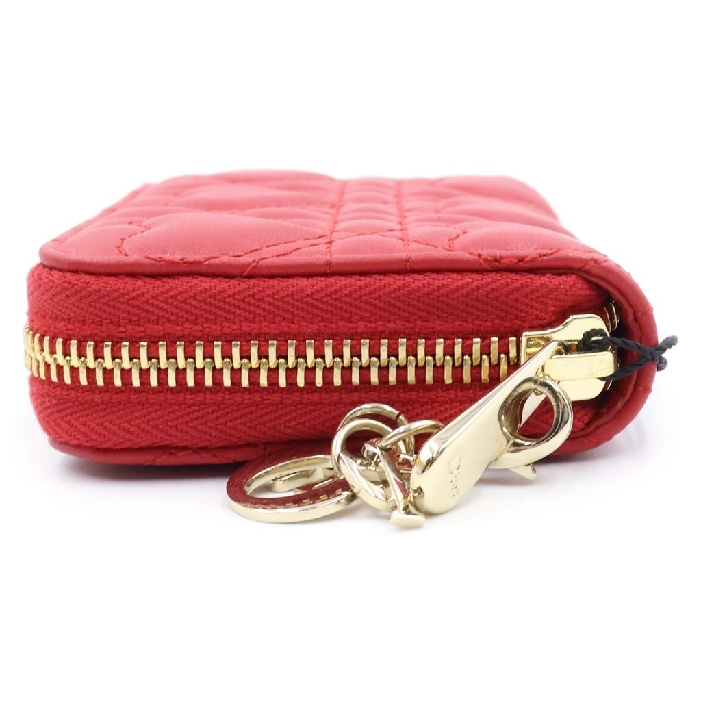 Dior Cannage Heart Mini Wallet Coin Purse Red Leather Gold — view 3
