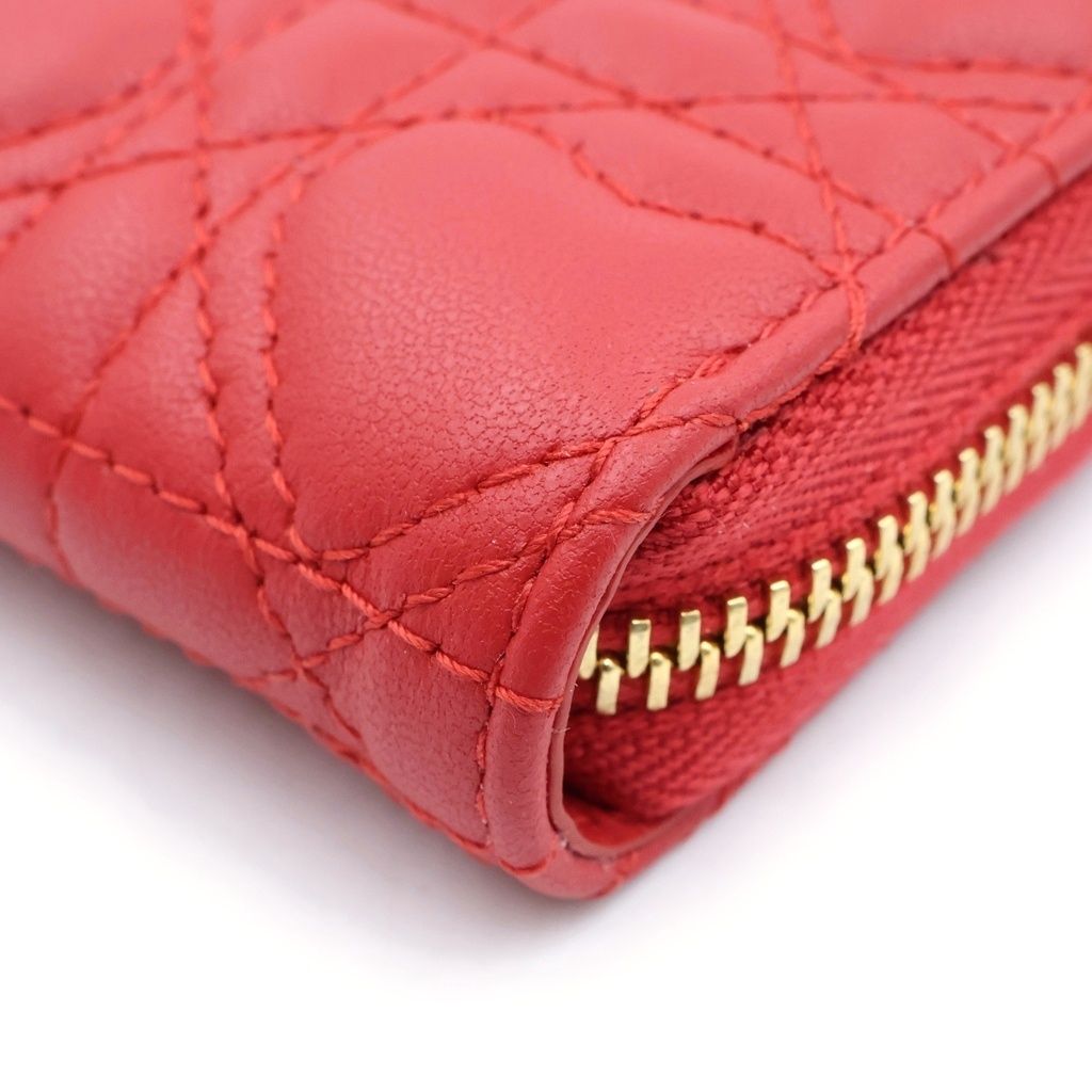 Dior Cannage Heart Mini Wallet Coin Purse Red Leather Gold — view 5