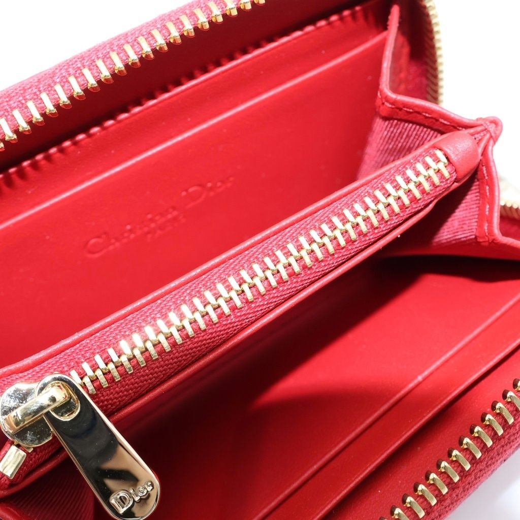 Dior Cannage Heart Mini Wallet Coin Purse Red Leather Gold — view 4