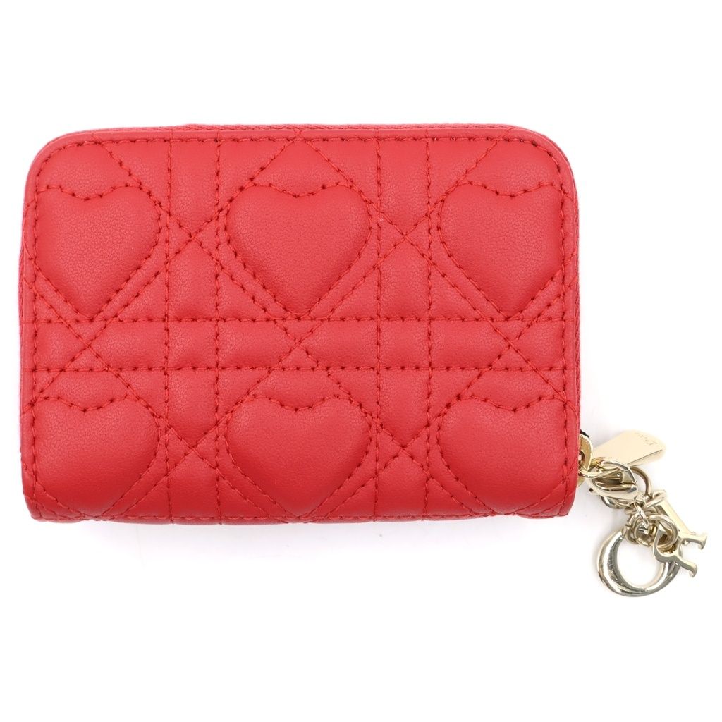 Dior Cannage Heart Mini Wallet Coin Purse Red Leather Gold — view 2